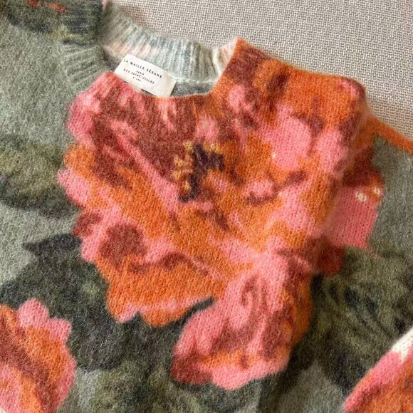 Sezane Fleur Jumper S/M Khaki/Multicoloured Blush Floral French Knit Sweater - Picture 7 of 11